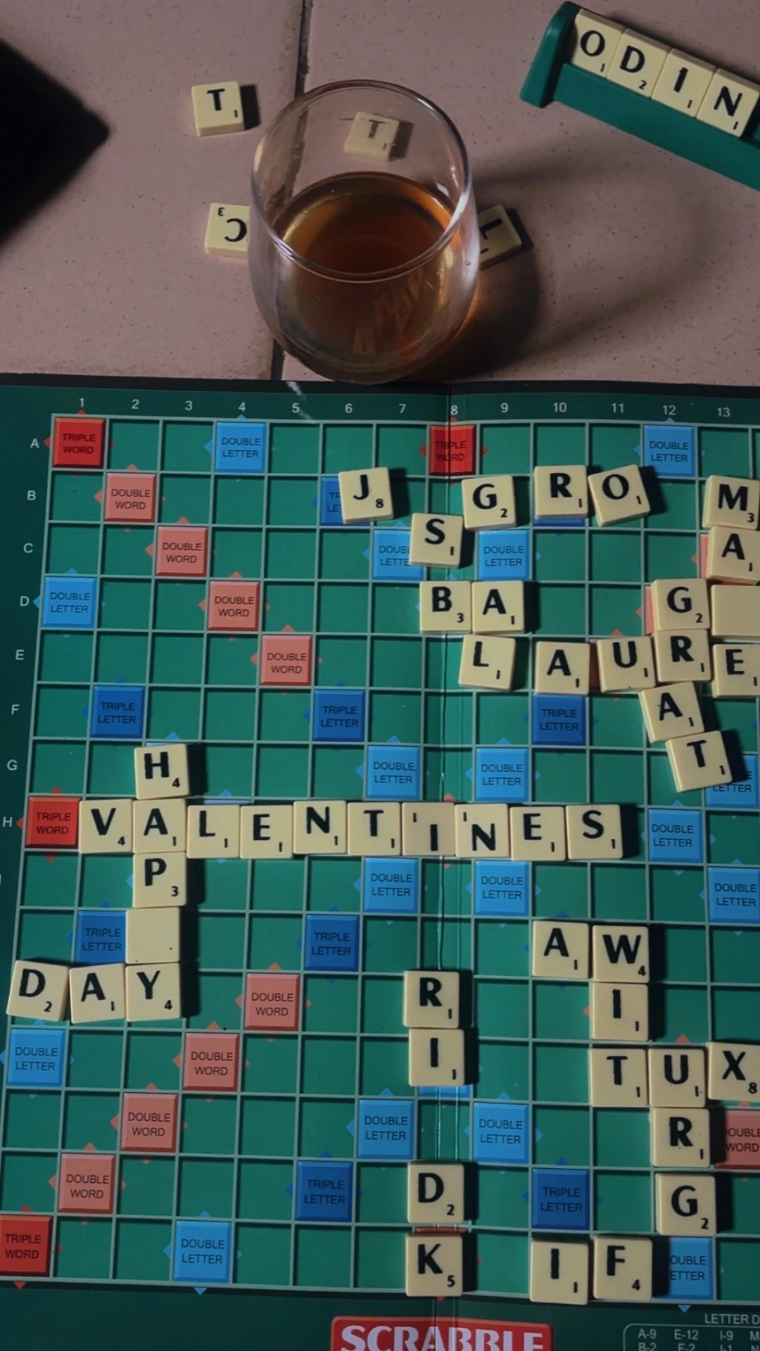 Scrabble board spelling Happy Valentines Day